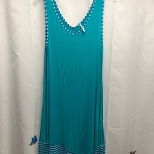 Isla Bonita summer dress - One Size Turquoise with navy stripes